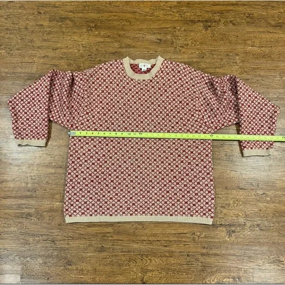 VTG J.CREW Oarsman Red Geometric Diamond Fisherman Wool Crewneck Sweater Men's L